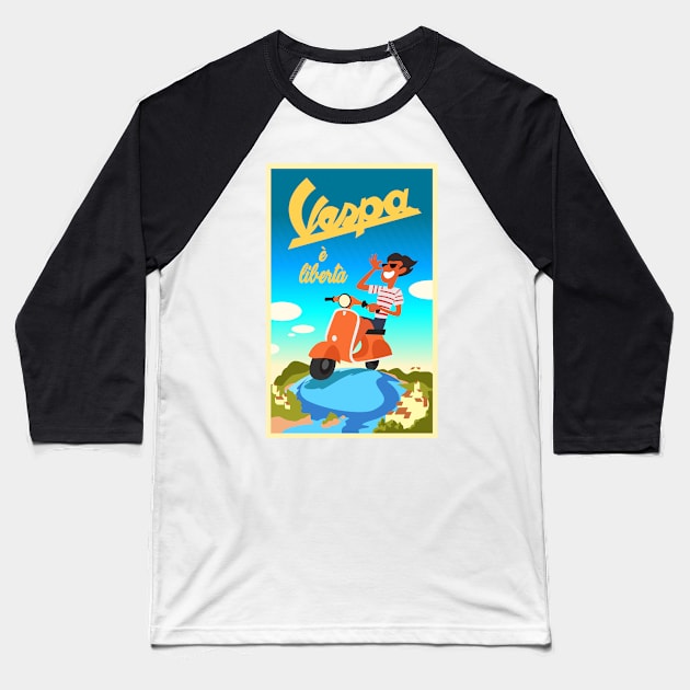 Vespa Luca Baseball T-Shirt by MigiDesu
